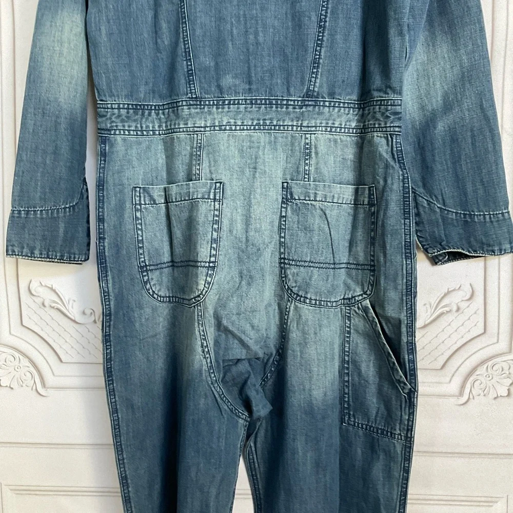 Sandrine Rose FREE PEOPLE Deep Zip Denim Jumpsuit Slouchy Small Utility Style - Picture 5 of 11